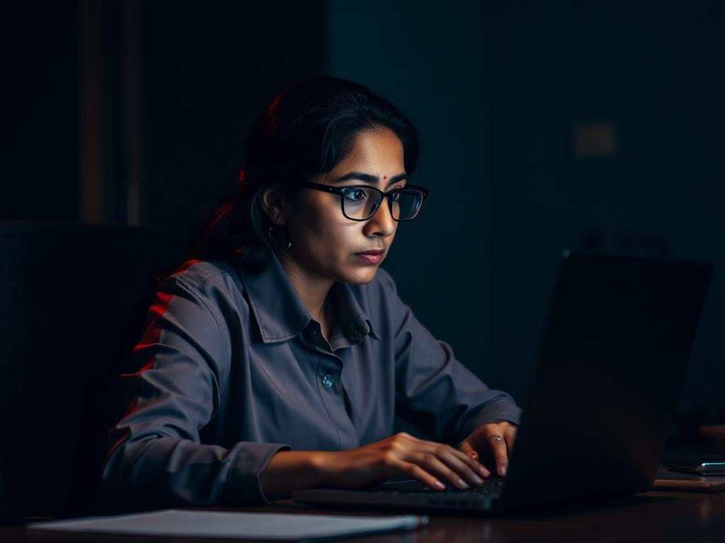 A working professional woman worried about AI replacing her job